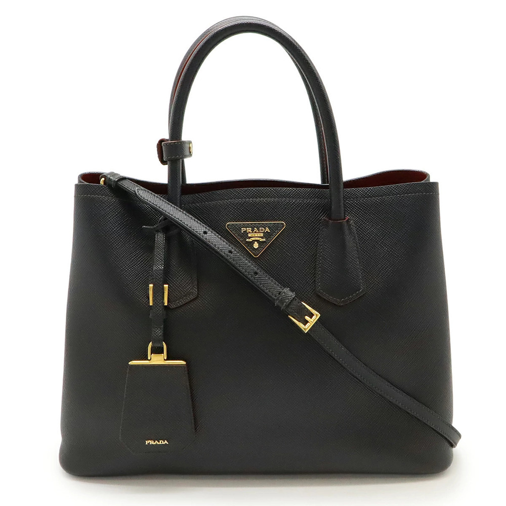 Prada Double Bag Handbag Shoulder Saffiano Leather NERO Black